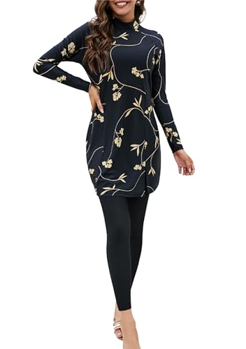 Yming Damen Modest Burkini Zweiteiliger Badeanzug Burkini Sunblock Schwarze Flower XL Yming Damen Modest Burkini Zweiteiliger Badeanzug Burkini Sunblock Schwarze Flower XL von Yming