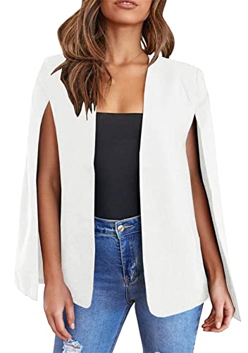 Yming Damen Revers Cape Blazer Lässige Jacke Und Offener Vorderseite Mantel Business Elegant Formal Cape Mantel Weiß L von Yming