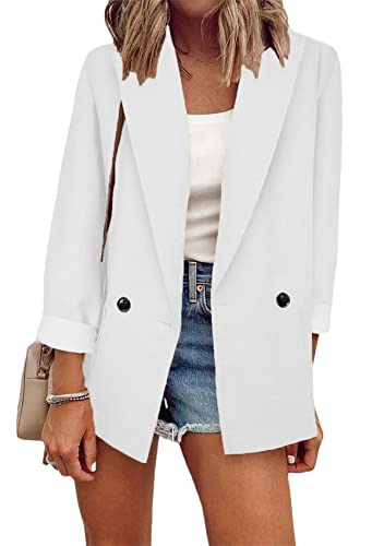 Yming Lässige Anzugjacke Damenjacke Büroarbeitsjacke Open Front Loose Fit Blazer Elfenbein L von Yming