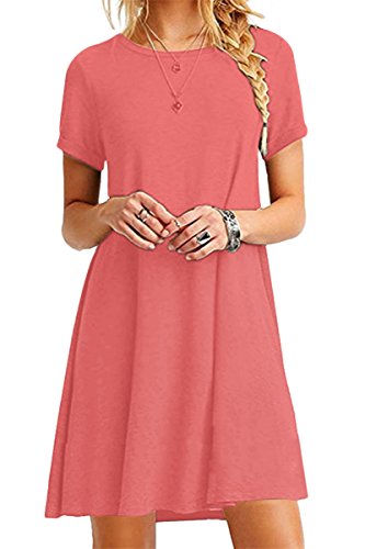 Yming Damen Shirtkleid Casual Tunikakleid Rundhals Longshirt Kurzarm T-Shirtkleid Koralle XS/DE 32-34 Yming Damen Shirtkleid Casual Tunikakleid Rundhals Longshirt Kurzarm T-Shirtkleid Koralle XS/DE 32-34 von Yming