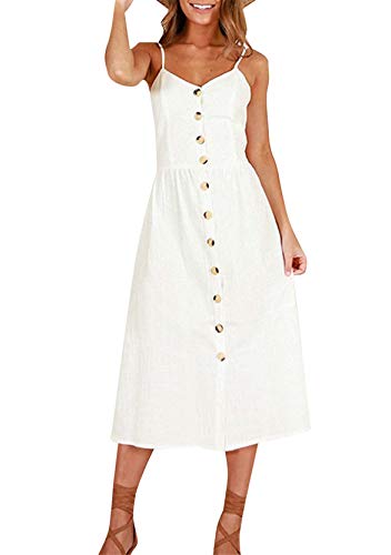 Yming Damen Sommerkleid Boho Freizeitkleid mit Taschen Ärmelloses Kleid Weiß XL von Yming