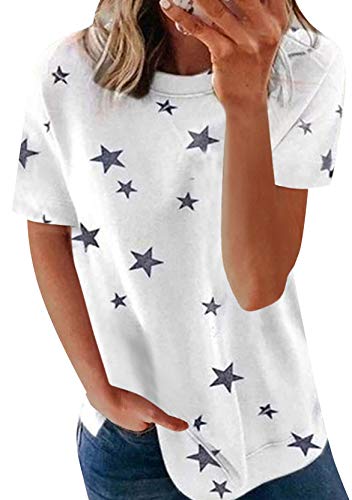 Yming Damen Stern Rundhals Shirt Casual Kurzarm Shirt Einfaches Star Sommerhemd Weiß M von Yming