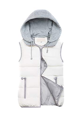 Yming Damen Winter Gilet Hoher Hals Weste mit Kapuze Daunen Wattierte Steppweste Weiß L von Yming