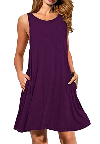 Yming Frauen Ärmellos Minikleid Rundhals Sommerkleid Langes Hemd Kleid Violett M Yming Frauen Ärmellos Minikleid Rundhals Sommerkleid Langes Hemd Kleid Violett M von Yming