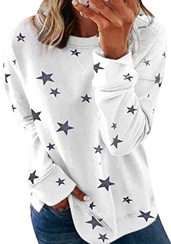 Yming Frauen Casual Langarm Sweatshirts Baggy Pullover Star Sweatshirt Freizeit Weiß 3XL von Yming