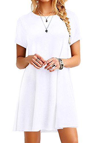 Yming Frauen Rundhals Kleid Casual T-Shirt Kleid Kurzarm Kleid Lose Sommerkleid Weiß S/DE 36 von Yming