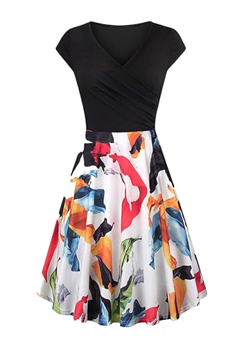 Yming Damen Audrey Elegantes einfarbiges Kleid Midikleid Swing Hem Semi - Formales Abendkleid Weiß Blatt XS von Yming