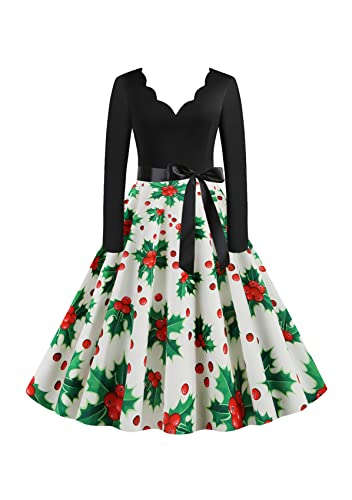 Yming Damen Trapez Festival Partykleid Hohe Taille Kleid Cocktail Hohe Taille Vintage Kleid Weihnachten Weiß L von Yming