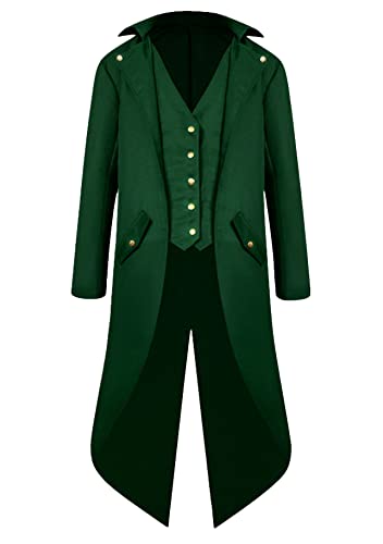 Yming Gothic Frack Herren Steampunk Vintage Frack Jacke Viktorianischer Frack Mittelalter Renaissance Uniform Cosplay Mantel Rein Dunkelgrün S Yming Gothic Frack Herren Steampunk Vintage Frack Jacke Viktorianischer Frack Mittelalter Renaissance Uniform Cosplay Mantel Rein Dunkelgrün S von Yming