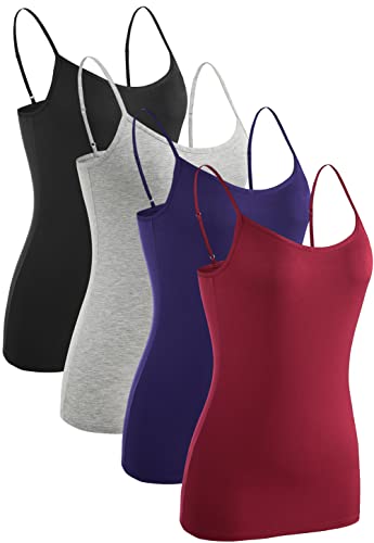 Ymmchy Damen Unterhemden Leibchen Tank Tops Spaghettiträger Verstellbare 4-Pack Black/Gray/DB/Wine Red L von Ymmchy