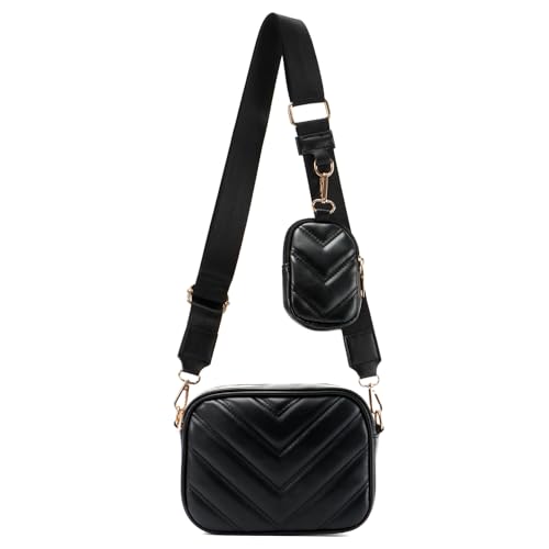 Ynport Gesteppte Umhängetaschen für Frauen Trendy Kleine Schwarze Handtasche mit Münzbörse Pouch Leder Umhängetasche, Schwarz, Einheitsgröße von Ynport