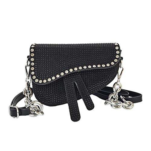 Ynport Strass-Satteltaschen, Geldbörse, für Damen, trendig, Leder, Schultertasche, Vintage-Stil, Umhängetasche, Muttertagsgeschenk, Crystal Black, Einheitsgröße von Ynport