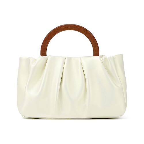 Ynport Weiche Leder Wolke geraffte Clutch Geldbörse für Frauen Formale Hochzeit Braut Abend Tasche Weiß Creme Schulter Handtasche, Weiss/opulenter Garten, Einheitsgröße von Ynport