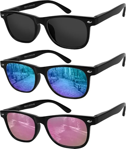 Yogo Vision Kinder-Sonnenbrille, polarisierter Rahmen, Sonnenbrille für Kinder, Jungen, Mädchen, 3er-Pack: schwarzer Rahmen, rauchfarbene Gläser, schwarzer Rahmen, blaue Spiegellinse, schwarzer Rahmen Yogo Vision Kinder-Sonnenbrille, polarisierter Rahmen, Sonnenbrille für Kinder, Jungen, Mädchen, 3er-Pack: schwarzer Rahmen, rauchfarbene Gläser, schwarzer Rahmen, blaue Spiegellinse, schwarzer Rahmen von Yogo Vision