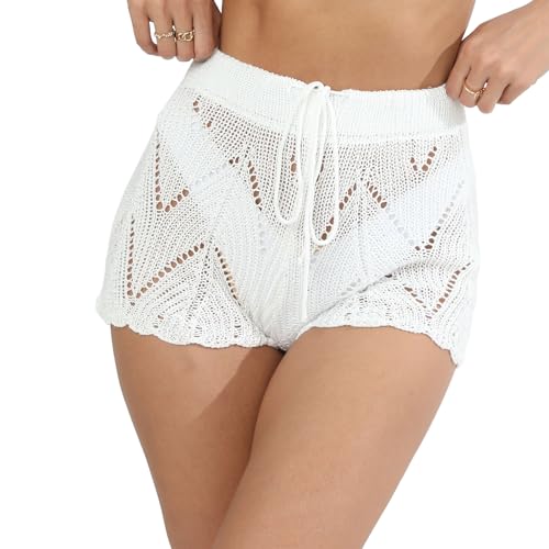 Yoisdtxc Damen-Badeanzug, gehäkelt, Ausschnitt, Bikinihose, Shorts für Strand, Bademode, Sommerkleidung, A-weiß, S von Yoisdtxc