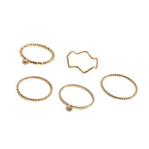 Yokawe Kupfer-Accessoires, langlebiger Ring, 5-teiliges Set, gewellte Form, unregelmäßiger Strass, poliert, glatt, Edelstahl, einfarbig, 5 Stück, Kupfer, Sekundärer Stein von Yokawe