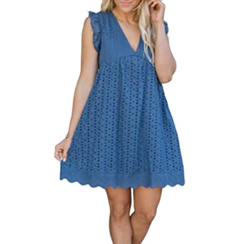 California Strampler Kleid mit Shorts und Tasche Sommer V-Ausschnitt Kurzer Rock Einfarbig Kleid California Spitze Kleid Strampler (Color : Dark Blue, Size : M) von Yokbeer