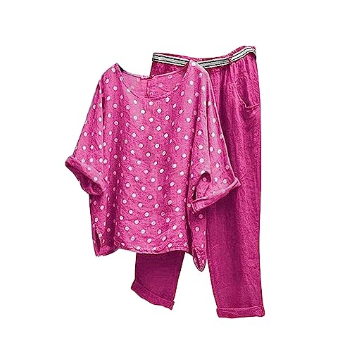 Damen Casual Zweiteilig Set Baggy Trainingsanzug Bedruckte Pullover Oberteil Einfarbig Hoher Taille Hose Atmungsaktiv Loungewear Strand Freizeitanzug Jogginganzug Set ( Color : Pink , Size : 5XL ) von Yokbeer