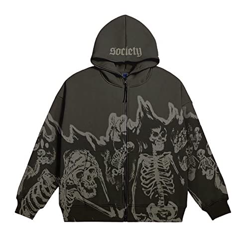 Y2K Herren Fashion Streetwear Hoodie Totenkopf Graphics Unisex Punker Kapuzenpullover für Damen, 2000s Frühling Casual Vintage Rock Hoodies (Color : A, Size : L) von Yokbeer