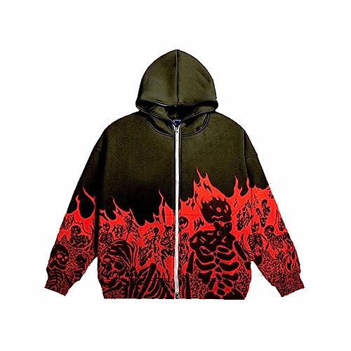 Y2K Herren Fashion Streetwear Hoodie Totenkopf Graphics Unisex Punker Kapuzenpullover für Damen, 2000s Frühling Casual Vintage Rock Hoodies (Color : C, Size : M) von Yokbeer