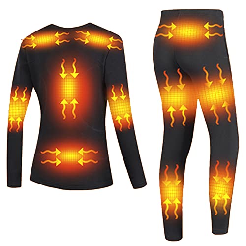 Yokbeer Beheizbare Thermounterwäsche Damen, USB Beheizte Thermo Wäschemit 16 Zonen Beheizt Base Layer, Skiunterwäsche Winter Warm ​Heizung Unterwäsche (Color : Black, Size : XXL) von Yokbeer