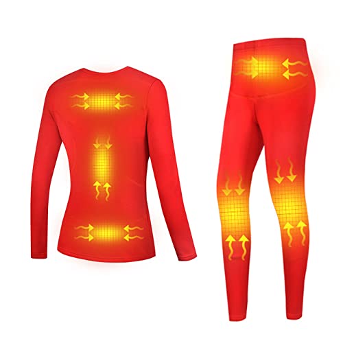 Yokbeer Beheizbare Unterwäsche Damen, 6 Zonen Heizung Thermounterwäsche Set USB Elektrisch Beheizte Kleidung Top Hose, 3 Gang Temperaturregelung (Color : Red, Size : S) von Yokbeer