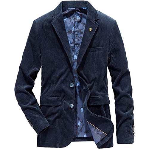 Yokbeer Blazer Herren Slim Fit Sakko Business Anzugjacke Herren Herbst Winter Casual Cord Slim Langarm Mantel Anzug Jacke Blazer Top (Color : Blue, Size : 4XL) von Yokbeer