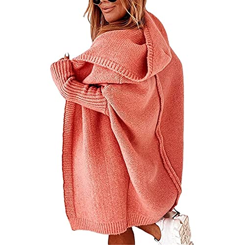 Yokbeer Damen Langarm Grobstrick Strickpullover Cardigan Große Größen Strickmantel Herbst Winter Strickwaren Teenager Mädchen Mäntel Longstrickjacke Kapuzenjacke (Color : Orange, Size : L) von Yokbeer