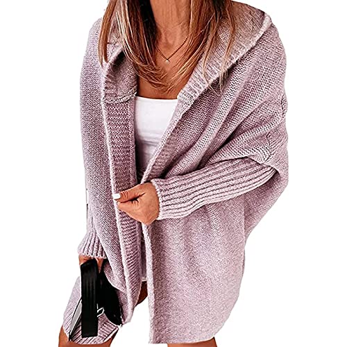 Yokbeer Damen Langarm Grobstrick Strickpullover Cardigan Große Größen Strickmantel Herbst Winter Strickwaren Teenager Mädchen Mäntel Longstrickjacke Kapuzenjacke (Color : Purple, Size : M) von Yokbeer