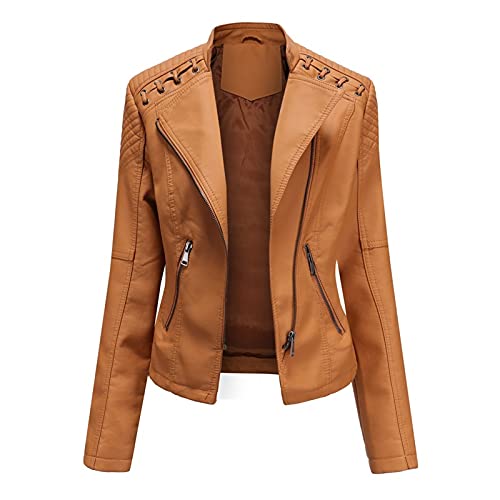 Yokbeer Damen Lederjacke Übergangsjacke aus feinstem Leder - Modernen Bikerjacke leder Jacke (Color : Camel, Size : S) von Yokbeer