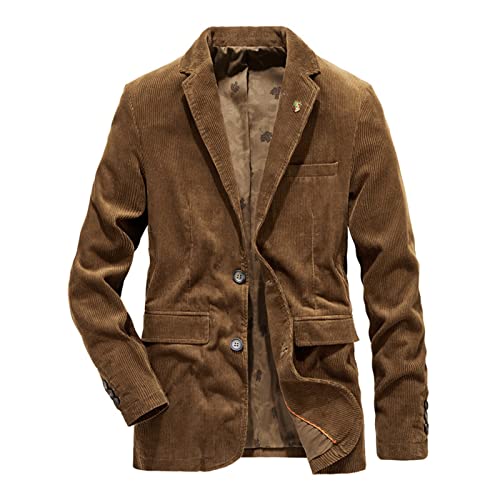 Yokbeer Herren Cord Casual Single Button Cord Anzug Jacke Mantel Herbst Winter Casual Langarm Solide Umlegekragen Party Blazer Normaler Schnitt Festliche Anzüge Suits Einfarbig Sakko (Color : Brown, von Yokbeer