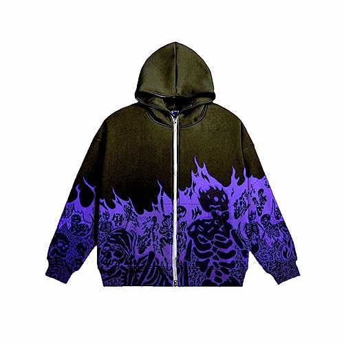 Yokbeer Herren Zip Up Hoodie Y2K Kapuzenpullover Hip Hop Sweatshirt Totenkopf Druck Pullover Unisex Casual Jacke Vintage Streetwear Jackenmantel für Mädchen und Jungen (Color : D, Size : S) von Yokbeer