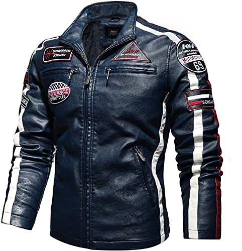 Yokbeer Motorradbekleidung, Motorradjacke für Herren Motorradjacke für Damen, PU Leder Bikerjacke Wasserdicht Winddichte Stehkragen Reitbekleidung (Color : Blue, Size : L) von Yokbeer