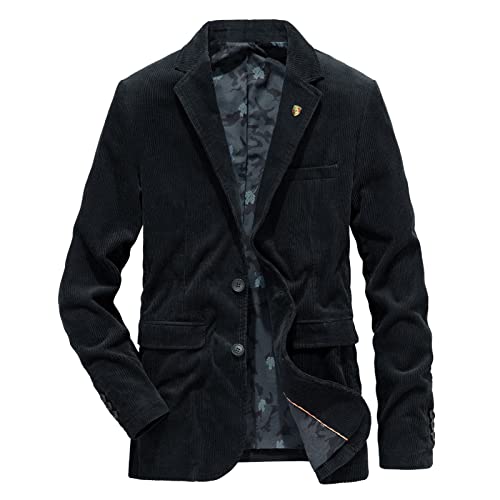 Yokbeer Sakko Herren Sportlich Slim Fit Jackett für Freizeit Blazer Sportsakko Vintage Retro Anzugjacke mit Zwei Knopf Freizeit Männer Sakkos Blazer Cord Mantel (Color : Schwarz, Size : 3XL) von Yokbeer