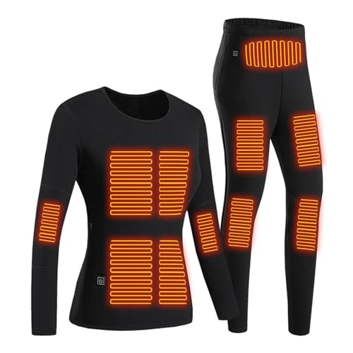 Yokbeer Thermo Unterwäsche Set, 22 Heizzonen Elektrisch Beheizbare USB Thermo Langarm Oberteile, Unterhose, Warmer Anzug for Training, Skifahren, Laufen (Color : Women's Black, Size : S) von Yokbeer