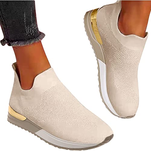 Yokbeer Turnschuhe Damen Trainer Outdoor Sneakers Tennis Schuhe Sportschuhe Freizeitschuhe für Gehen Laufen Joggen Sports Laufschuhe Damen Sommer Wasserdicht (Color : Beige, Size : 40 EU) von Yokbeer