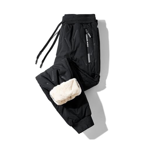 Yokbeer Verdickte Lässige Warme Fleece Jogginghose, Herren Wintermänner Jogginghose, Winter Warme Freizeithose Lounge Baumwollhose mit Taschen (Color : Black A, Size : XXL) von Yokbeer