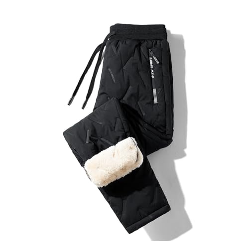 Yokbeer Verdickte Lässige Warme Fleece Jogginghose, Herren Wintermänner Jogginghose, Winter Warme Freizeithose Lounge Baumwollhose mit Taschen (Color : Black B, Size : XL) von Yokbeer