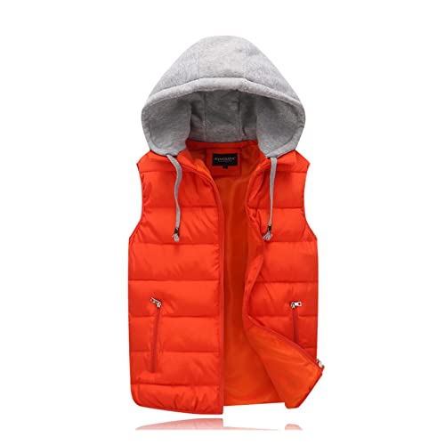 Yokbeer Wintermantel für Herren, Dicke Pufferweste, Warme Winterweste mit Abnehmbarer Kapuze (Color : Orange, Size : 4XL) von Yokbeer