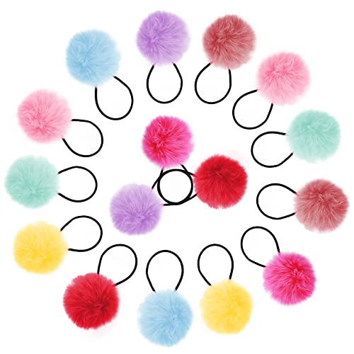 16 Stücke Pom Pom Haargummi Ball Elastische Haargummis Flauschige Pferdeschwanz Halter Mädchen Pom Pom Stirnbänder Baby Haargummi Pferdeschwanz Halter von Yolev