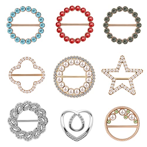 9 Stück T Shirt Clip Schnalle Metall Gürtelschnallen Strass Schal Ringschnalle Zirkonia Seidenschal Ring Saum Knoten Hemd Krawattenklammer Ringschnalle Mädchen Gürtelschnalle Damen Schalringschnalle von Yolev