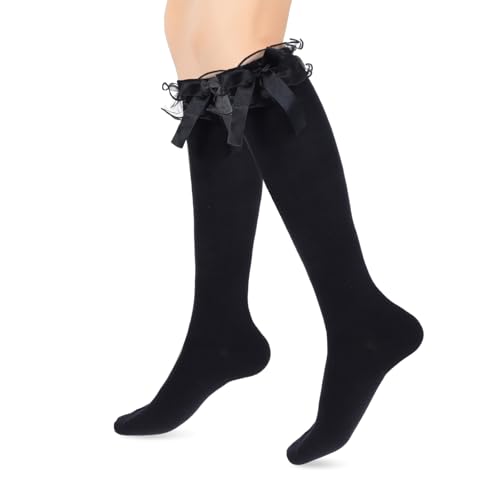 Lolita Kniestrümpfe Damen Schwarz Schleifen Strümpfe Baumwollsocken mit Schleife Lolita Socken Atmungsaktiv Overknee Socken für Mädchen Frauen zum Täglichen Tragen Schule Date Tanz Party Lolita Kniestrümpfe Damen Schwarz Schleifen Strümpfe Baumwollsocken mit Schleife Lolita Socken Atmungsaktiv Overknee Socken für Mädchen Frauen zum Täglichen Tragen Schule Date Tanz Party von Yolev