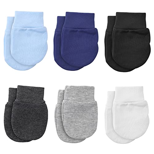 6 Paar Babyhandschuhe Baumwolle Fäustlinge Anti-Grab Fäustlinge für 0-6 Monate Baby Jungen und Mädchen(Blau, Marineblau, Schwarz, Grau, Dunkelgrau, Weiß) von Yolev