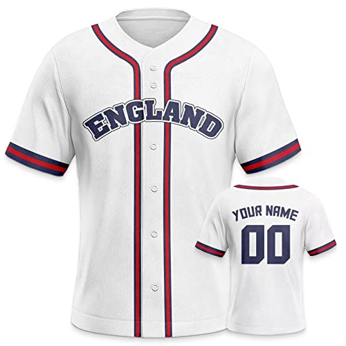 England Personalisiertes Baseball Trikot 3D Stickerei/Druck World Baseball Jersey mit Ihrem Namen und Nummer Hip Hop Baseball Shirt für Herren Damen Kinder von Yolovi