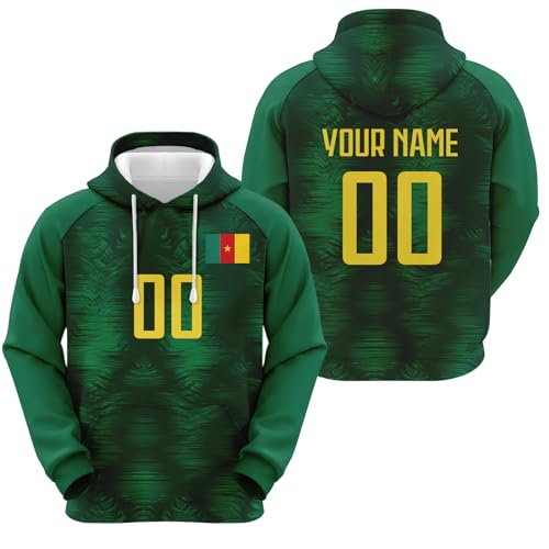 Yolovi Kamerun Personalisiertes Fussball Kapuzenpullover mit Namen Nummer Fans Hoodie Stretch Sweatshirts für Herren Damen Jugendliche von Yolovi