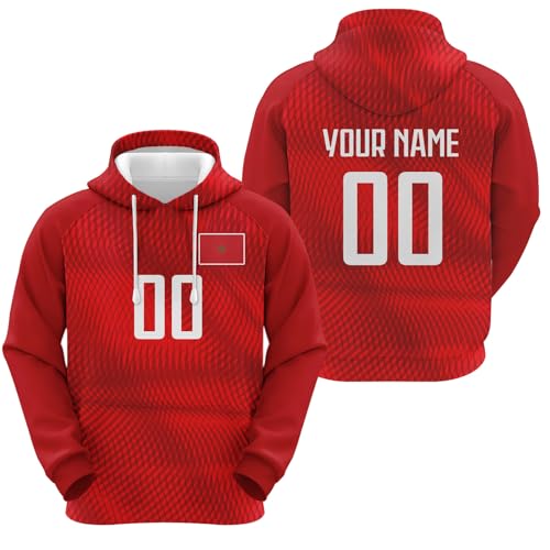Yolovi Marokko Personalisiertes Fussball Kapuzenpullover mit Namen Nummer Fans Hoodie Stretch Sweatshirts für Herren Damen Jugendliche von Yolovi