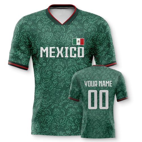 Yolovi Mexiko Personalisiertes Fussball Trikot 3D Druck Football Shirt mit Ihrem Namen und Nummer Hip Hop Football Jersey für Herren Damen Kinder, Small-6X-Large von Yolovi