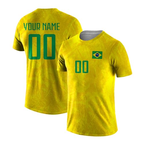 Yolovi Personalisiertes Fussballtrikot mit Namen Nummer Drucken Nationalflagge Sport Casual Trikots Fussballshirts für Herren Damen Jugendliche Brazil von Yolovi