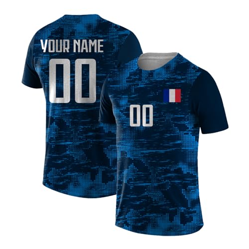 Yolovi Personalisiertes Fussballtrikot mit Namen Nummer Drucken Nationalflagge Sport Casual Trikots Fussballshirts für Herren Damen Jugendliche France von Yolovi