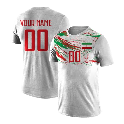 Yolovi Personalisiertes Fussballtrikot mit Namen Nummer Drucken Nationalflagge Sport Casual Trikots Fussballshirts für Herren Damen Jugendliche Iran von Yolovi